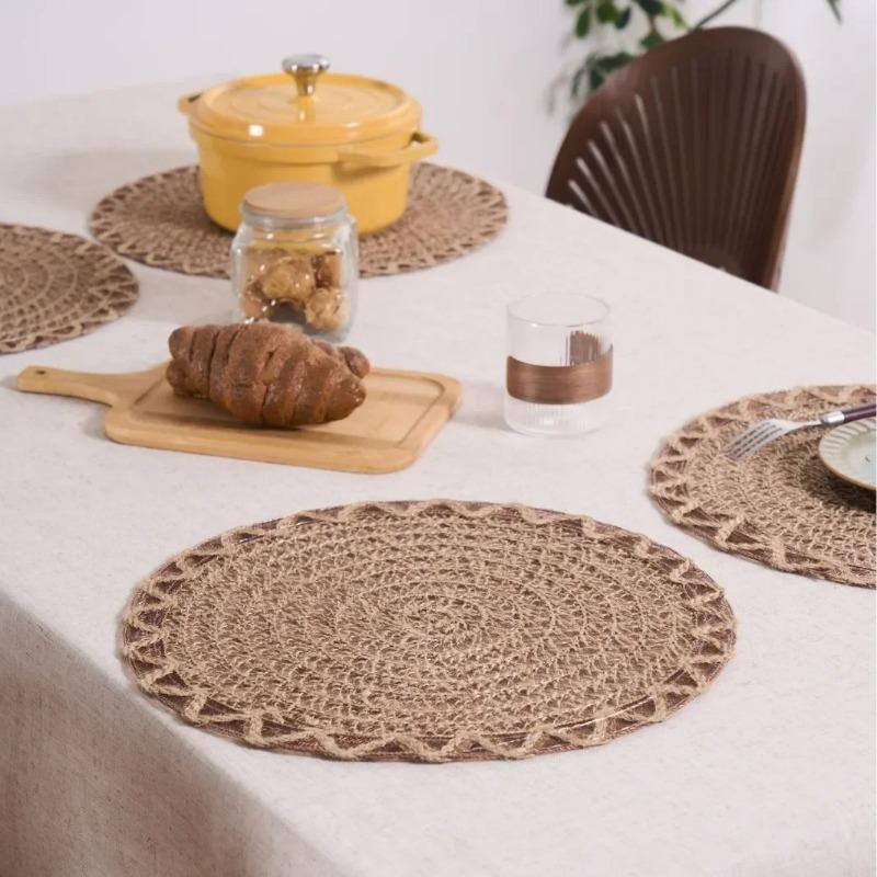 Jute-Platzsets Natürliches Material Rutschfest Hitzebeständig Runde Platzsets Gewebte Matten für Partys Hochzeit Küchentisch-Dekoration