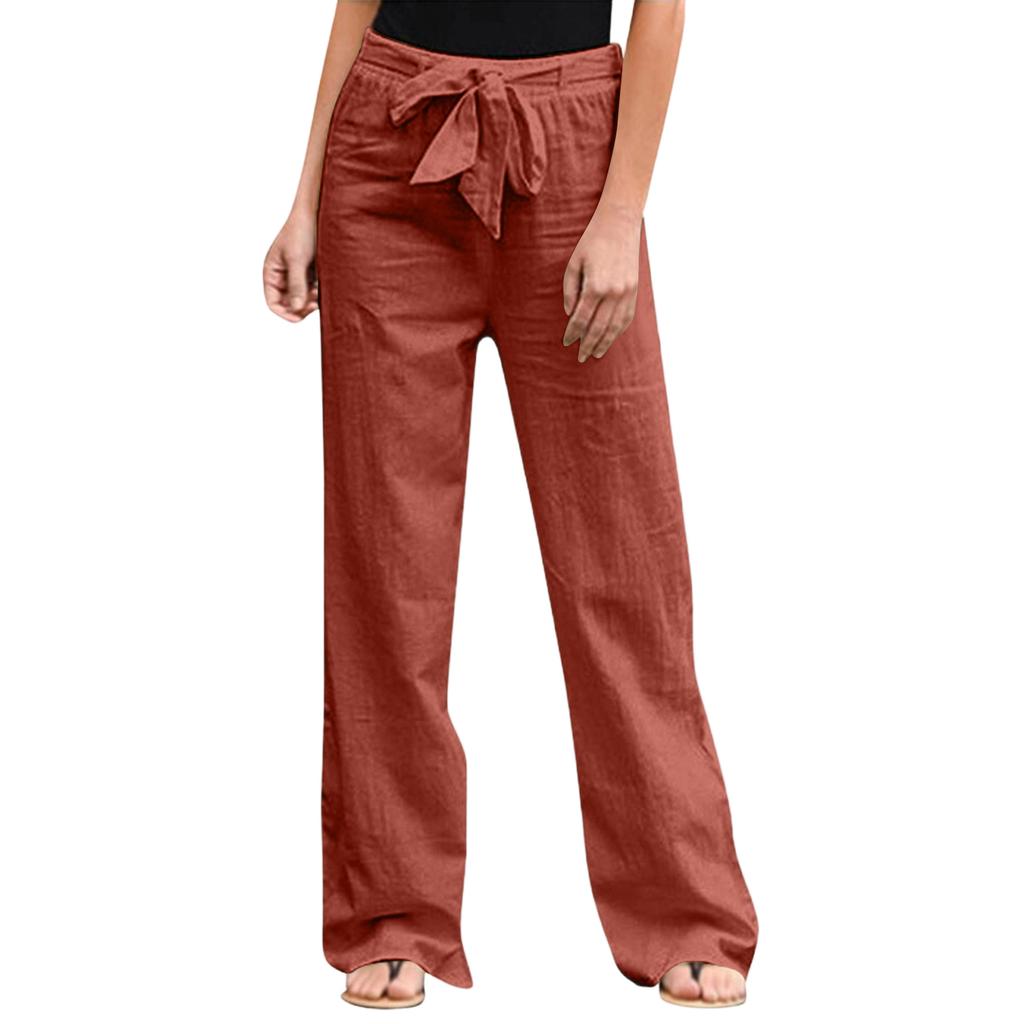 Women's Color Elastic Waist Breathable Loose Cotton And Linen Pants