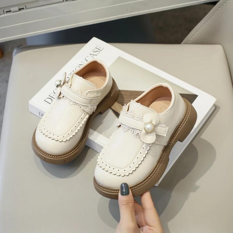 2024 New Girls Loafers Versatile Soft Bow Solid Color Lolita Style Children Fashion Princess Party Wedding Shoes Non-slip Cute