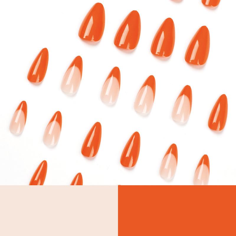 French Orange Almond-Edge Press-On Nails: Fake Solid Color Set of 24 Manicured Nails.
