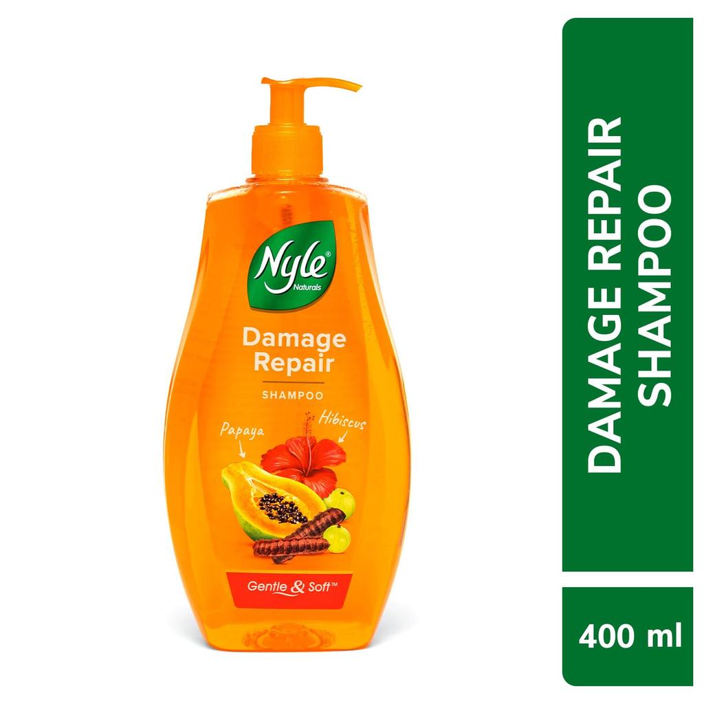 Nyle Naturals Damage Repair Anti Hairfall Shampoo With Shikakai Hibiscus Papaya – Gentle pH Balanced Paraben Free Hair Cleanser For Men & Women 400ml