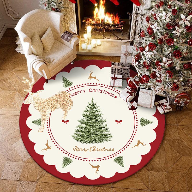 Round Christmas Living Room Carpet Bedroom Study Cute Non-slip Chair Mat Decoration Home Luxury Christmas Tree Rug Easy Clean 60x60cm (Diameter)
