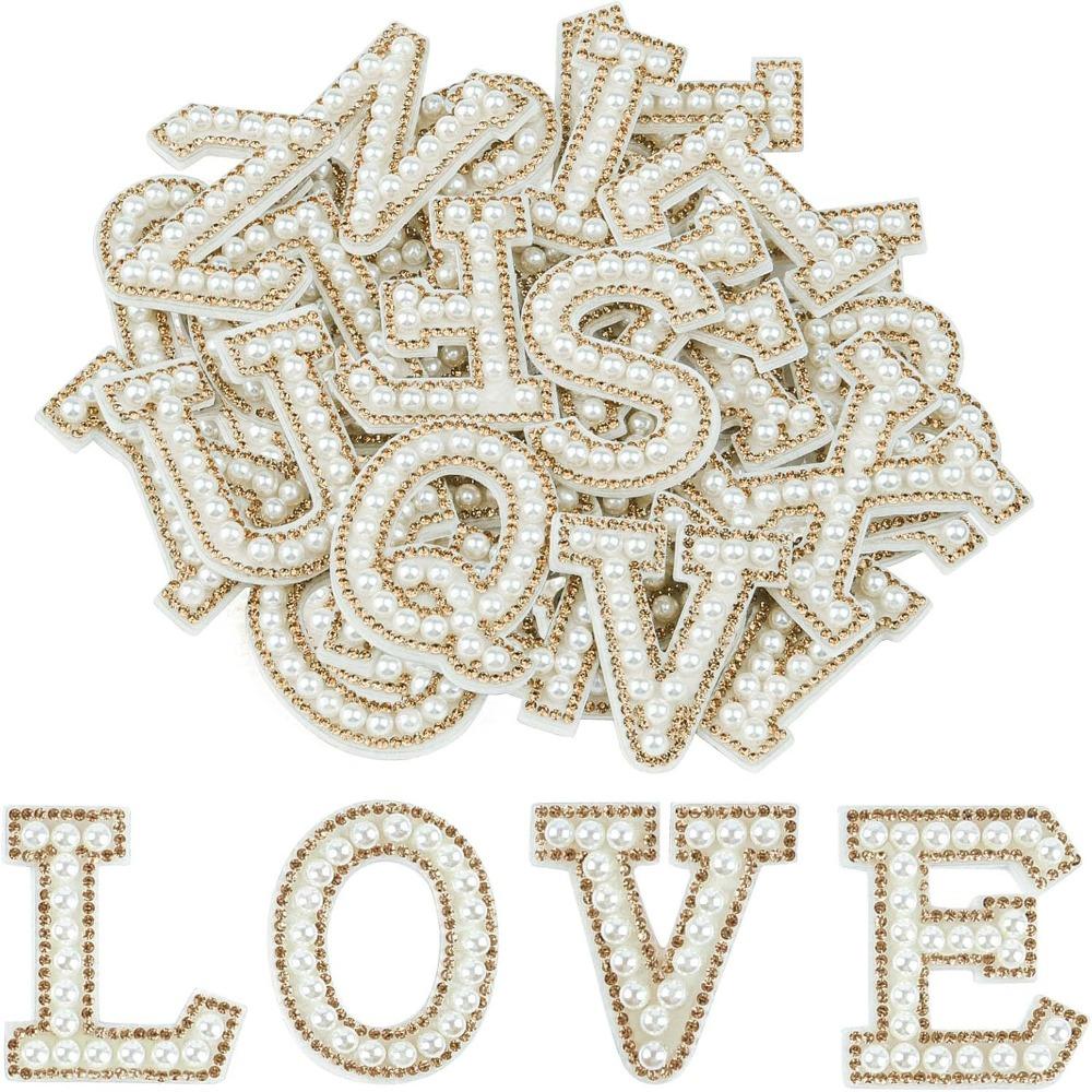 26Pcs A-Z Alphabe Rhinestone Letter Patches English Alphabet Pearl Alphabet Patch  Clothes