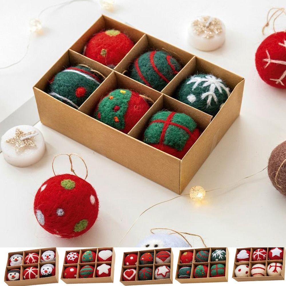 6pcs Hanging Felt Christmas Ball Wool Felt Christmas Pendant Colorful   Xmas Tree