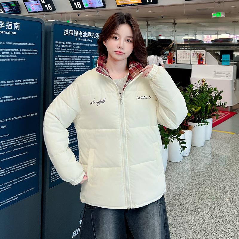 New Winter Stand-up Collar Striped Cotton Jacket Korean Version Loose and Simple Cotton Jacket Women's Jacket