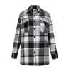 Women's Long Sleeve Single Breasted Plaid Print Shirt Collar Woolen Jacket Outwear