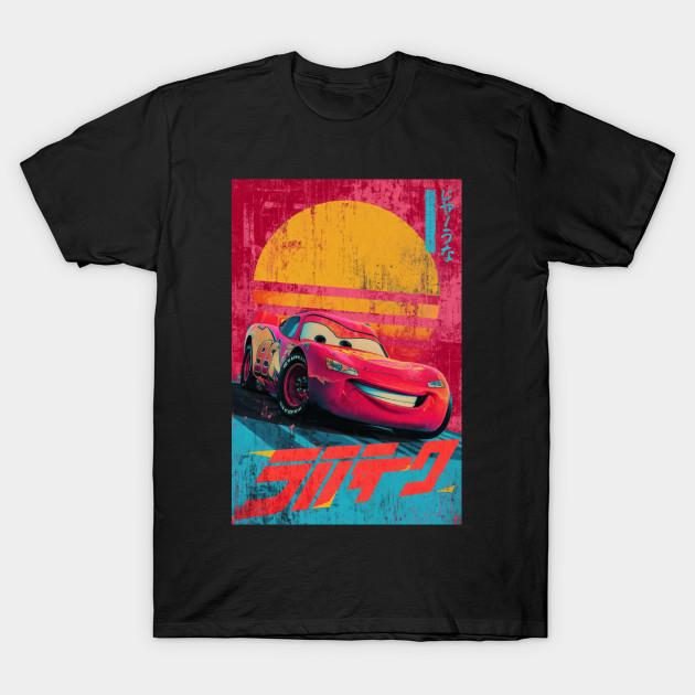 Men Black Print T-shirt Retro Sunset Lightning Mcqueen Poster No-Cut Transfer Paper Print Cotton Tshirt M чёрный