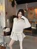 Korean Lace Ruffle Hooded Sweatshirt Dress - Sheer Long Sleeve, Spring 2026