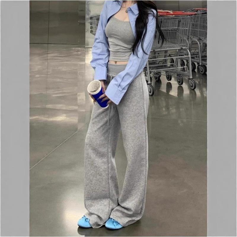 1116 Summer Drape Wide-leg Pants Women's Straight-leg Pants Spice Girls Low-rise Versatile Drawstring Floor-mopping Pants Casual Walking Pants Women