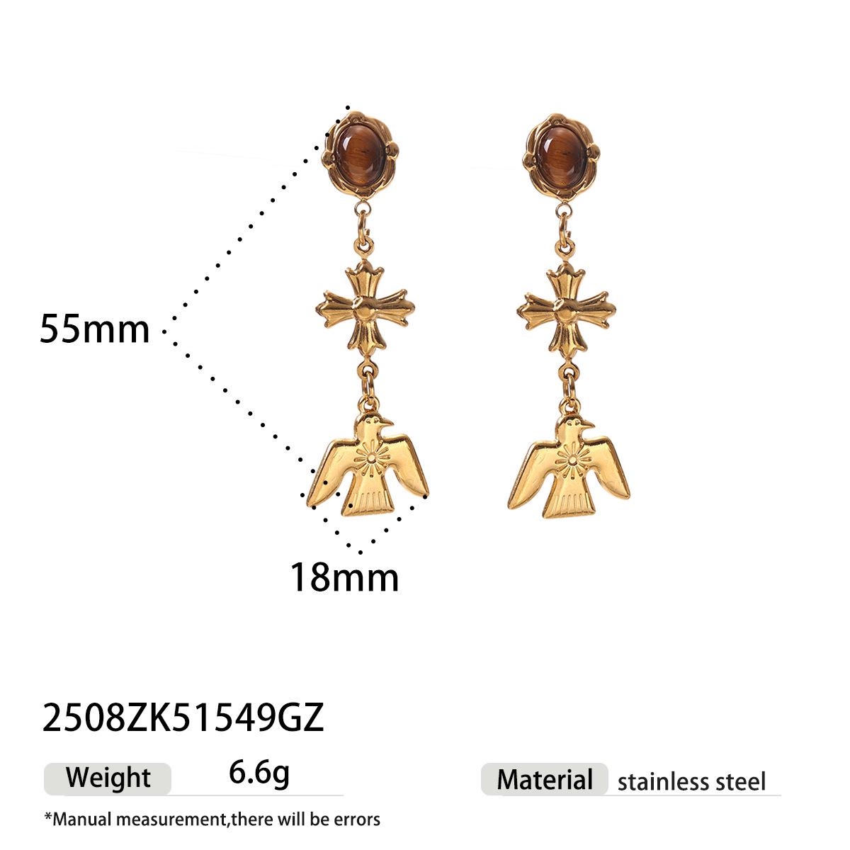 Exquisite Titanium Steel Chain Necklace with High-End Acrylic Beaded Pendant and Cross Earring - European American Fashion