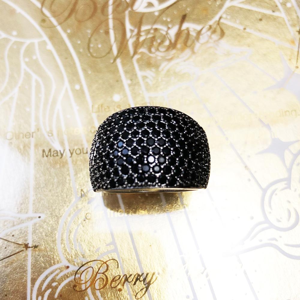 Anello Cocktail Pavé Nero Stile Europeo Gioiello Raffinato Per Donne Uomini Primavera Vintage Argento 925 Regalo