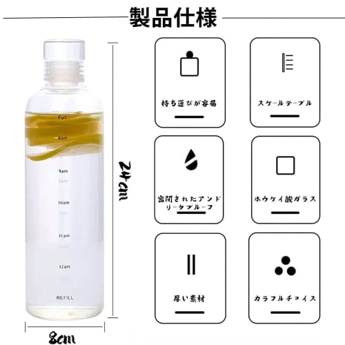 Large Capacity 750ml Glass Water Bottle, Portable, Direct Drinking Water Bottle with Time Marker, Sports Water Bottle for Adults and Children, Outdoor