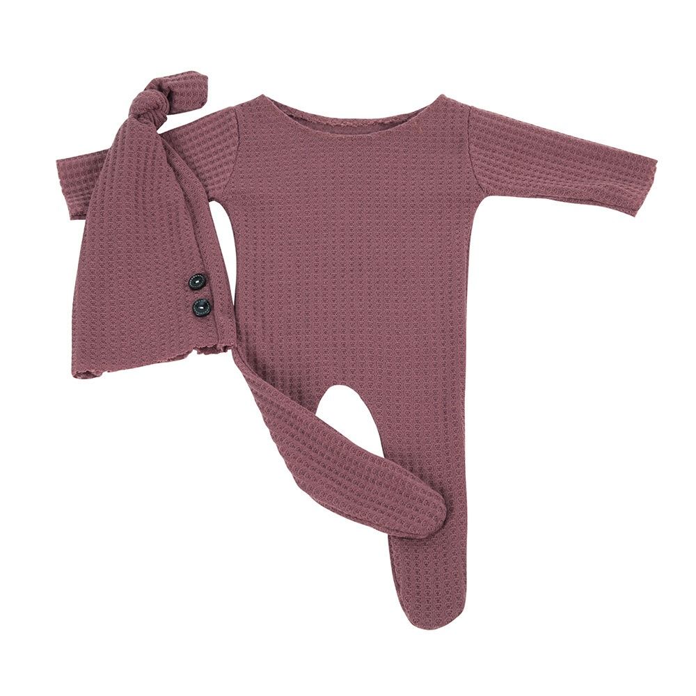 2Pcs/Set Crochet Knit Newborn Photoshoot Outfit Footed Newborn Prop Set Baby Bodysuit Photo Props