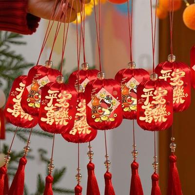 Horse Year Chinese Hanging Lanterns Glowing Handmade 2026 New Year Lanterns with Tassel Cloth Luminous Small Lanterns