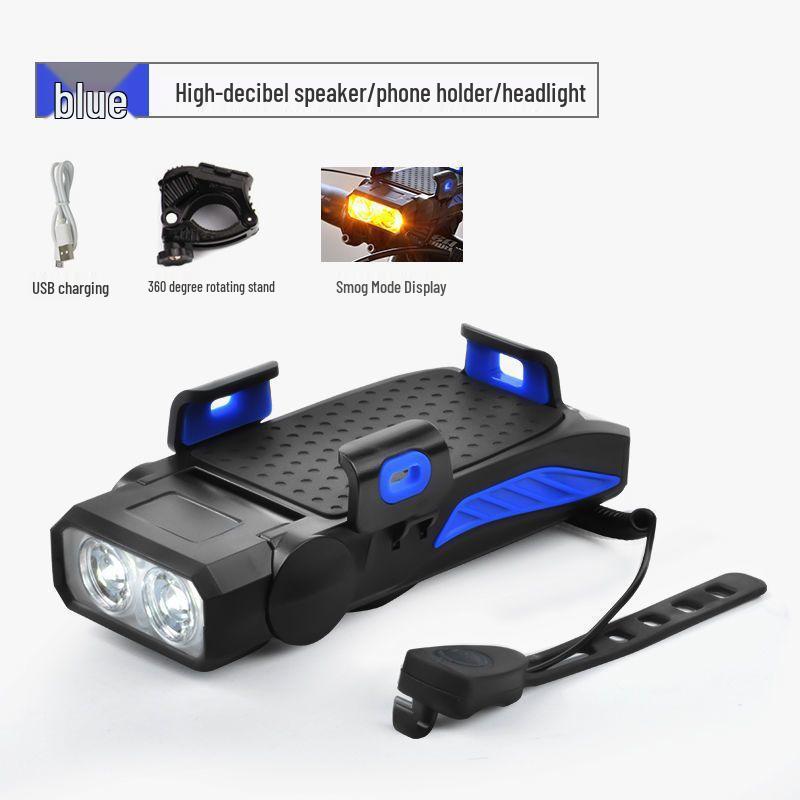 Luce Bicicletta ad Alta Luminosità: Supporto per Telefono Cellulare 4-in-1, Campanello, Fanale Posteriore e Anteriore con Ricarica USB per Ciclismo all'Aperto
