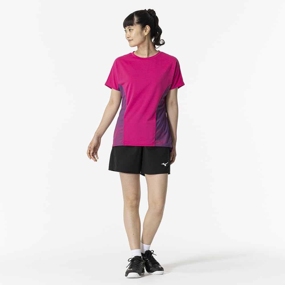 Game Fuchsia Size Short Dynamotion Officially Approved by the Japan Badminton Association Women's Tennis/Badminton Shirt, Pink, XL, 62JAB205, Sleeve,