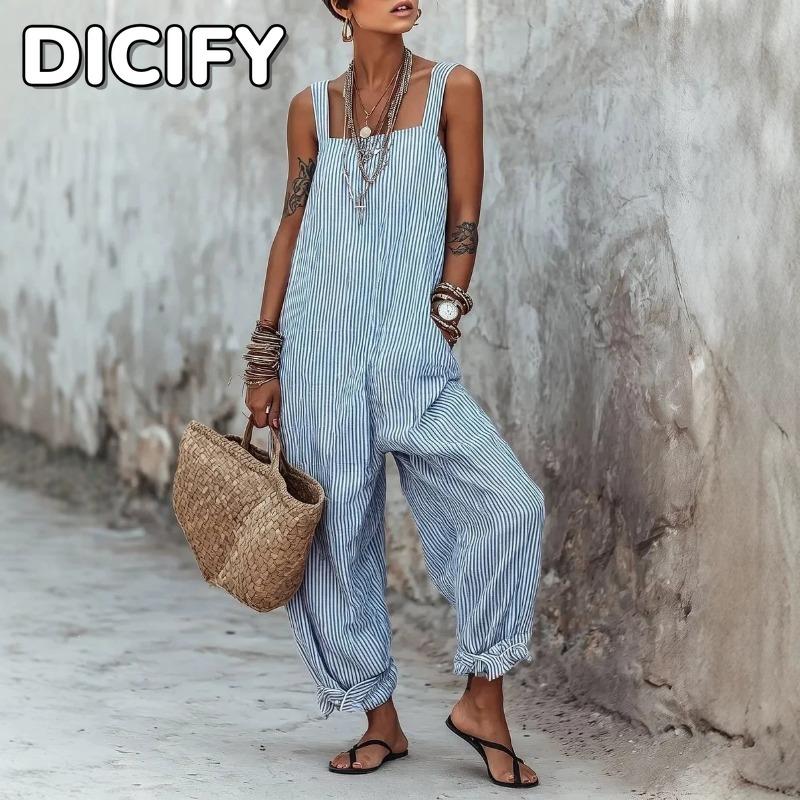 DICIFY Damenmode, lässig, einfarbig, bedruckt, Sommer, Frühling, ärmellos, Hosenträger, Overalls und Strampler