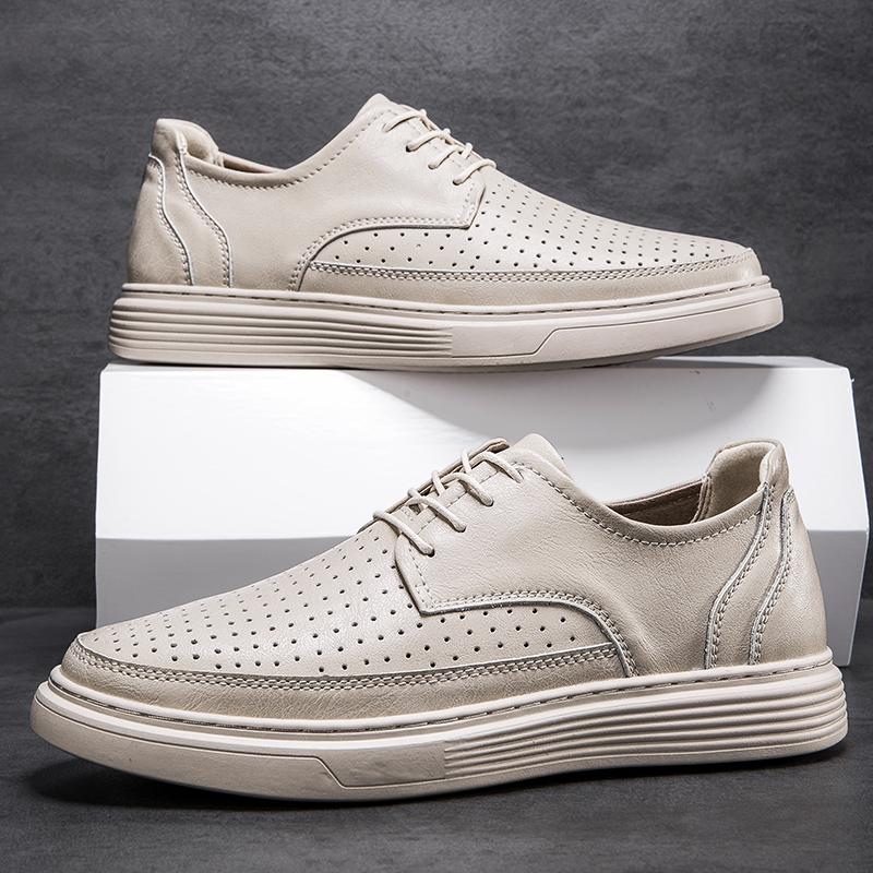 Fashion Fashion Thick Sole Genuine Leather Shoes Men Classic Casual  Business Dress Shoes Handmade Designer Flats Lace-Up Walking Shoes