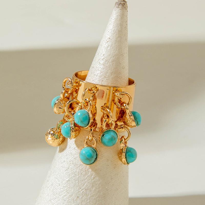 

Fashion Green Stone Zircon Tassel Pendant Open Ring for Women Personality Imitation Pearl Finger Ring Design Sense Zircon Gifts зелений