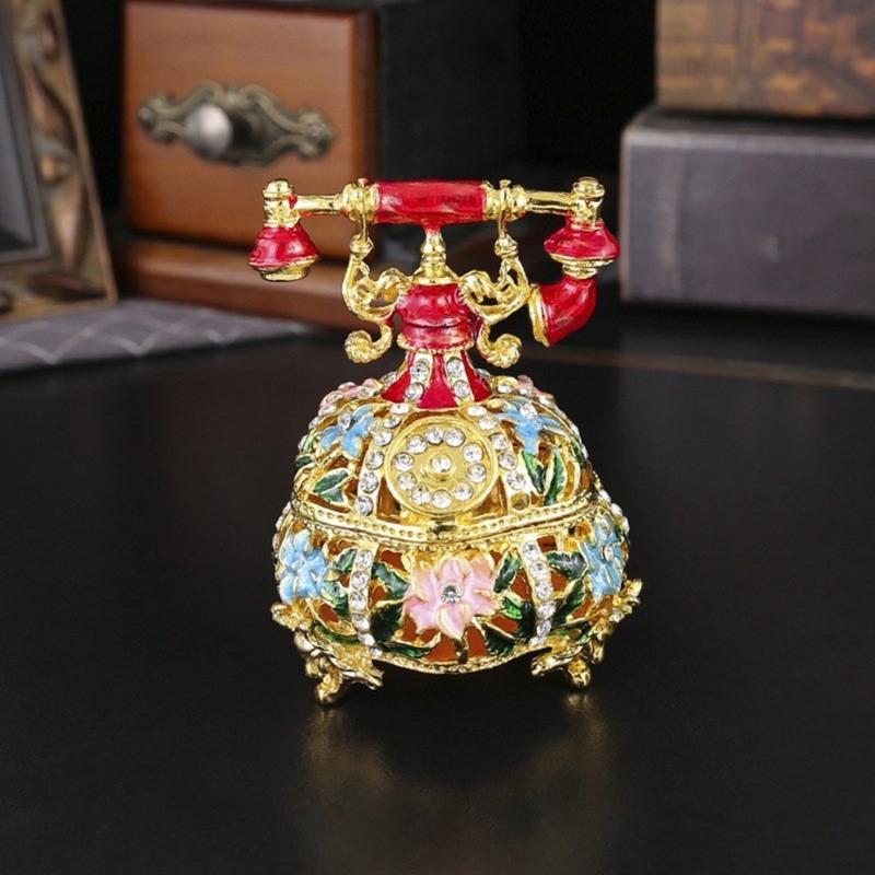 Exquisite Metal Trinket Box Telephone Shape Jewelry Case Small Accessory Storage Box for Displaying Delicate Accessories