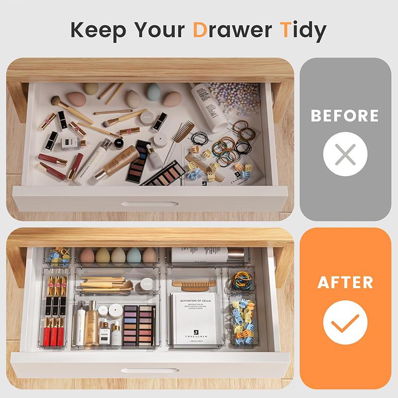 Transparent Plastic Partitioned Tray Drawer Storage Box Suitable for Cosmetics Skincare Jewelry and Office Supplies