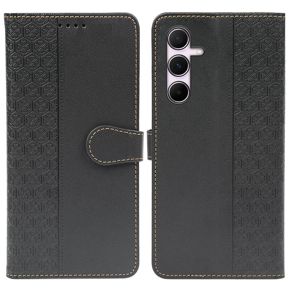 

For Samsung Galaxy S24 FE Case Magnetic Clasp Four-Leaf Clover Leather Phone Cover Black