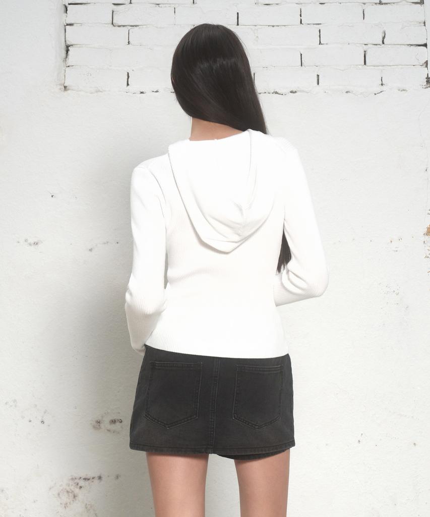 MUSINSA STANDARD WOMAN Women'S Ribbed Slim Hooded Knit Zip-Up [Ivory]