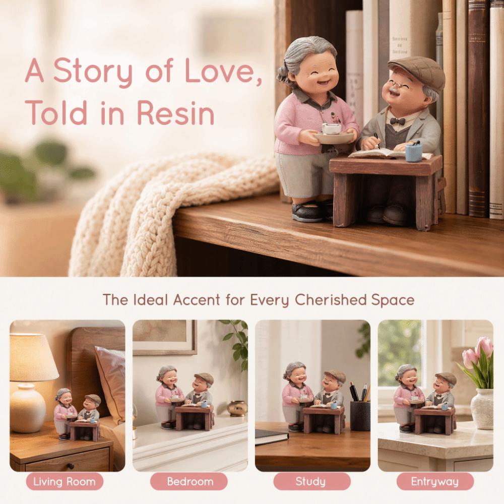 5in Grandpa Grandma Cake Making Statue Couple Anniversary Tabletop Decor Study Desk Display Piece