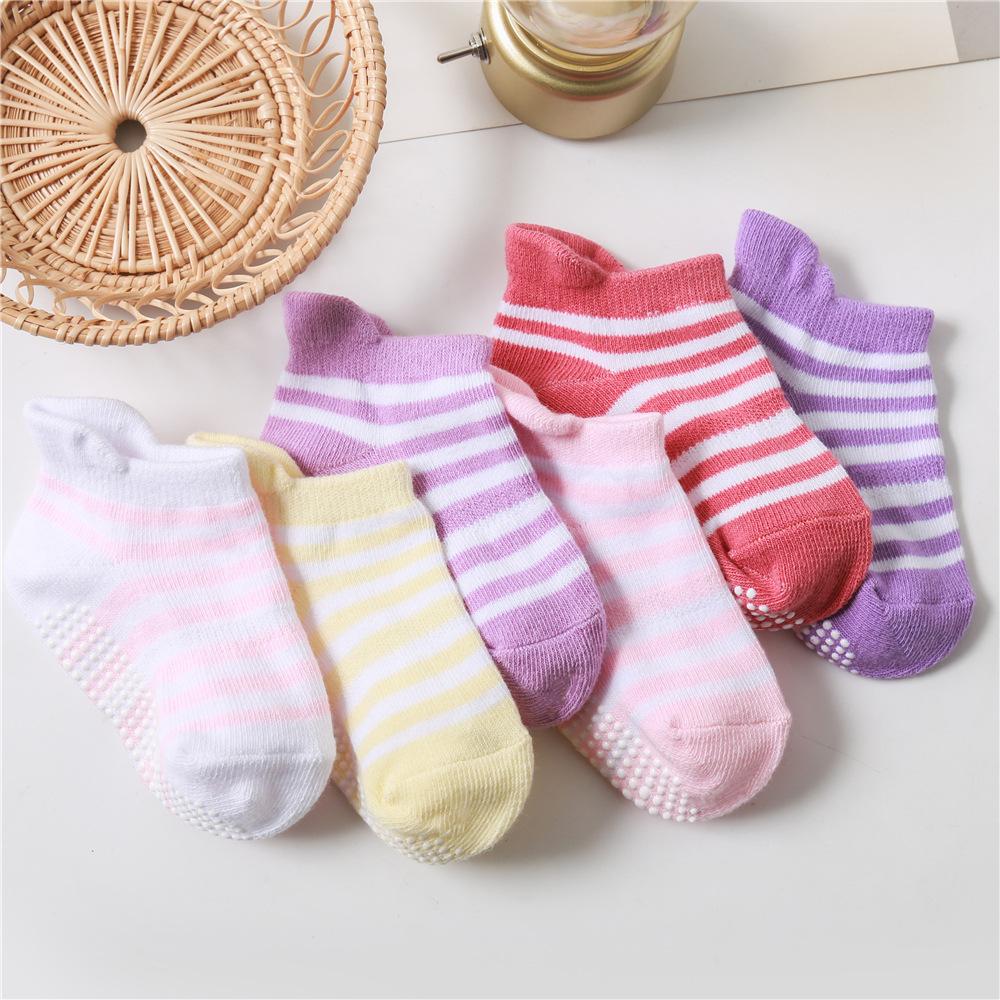 6 Pairs/lot 0 To 5 Years Anti-slip Non Skid Ankle Socks With Grips For Baby Toddler Kids Boys Girls All Seasons Cotton Socks