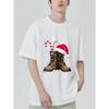 Christmas Boots T Shirt Black Santa Hat and Candy Cane Print Holiday Party Casual Wear