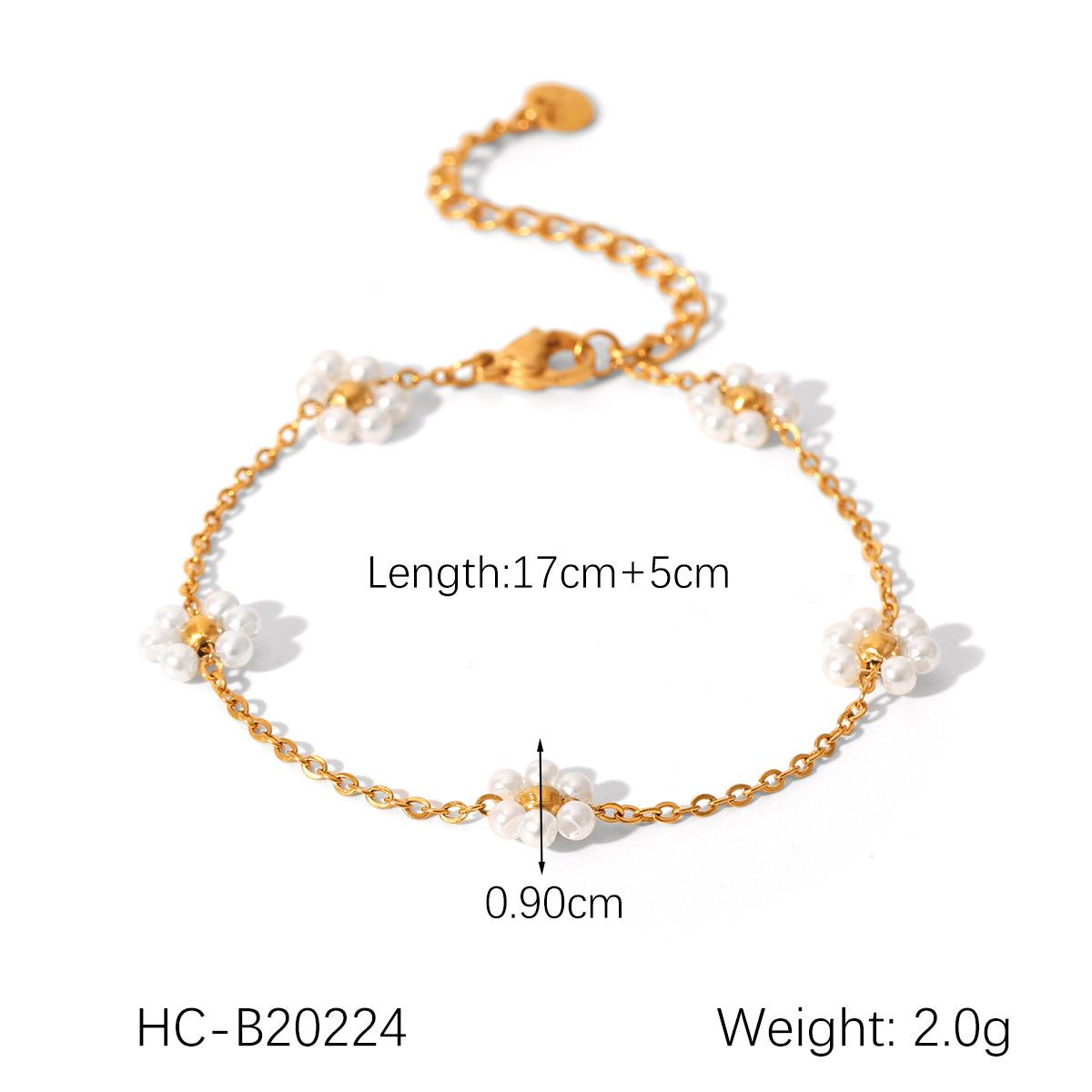

French style stainless steel necklace pearl flower beaded bracelet women s light luxury elegant titanium steel clavicle chain
