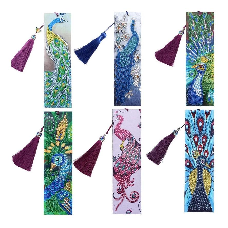 R-M035-052 Spot Crystal Peacock Leather Bookmark DIY 5D Diamond Painting Bookmark