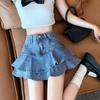 Denim Ruffle Fishtail Mini Skirt - Women's Plus Size High Waist A-line Summer Skirt