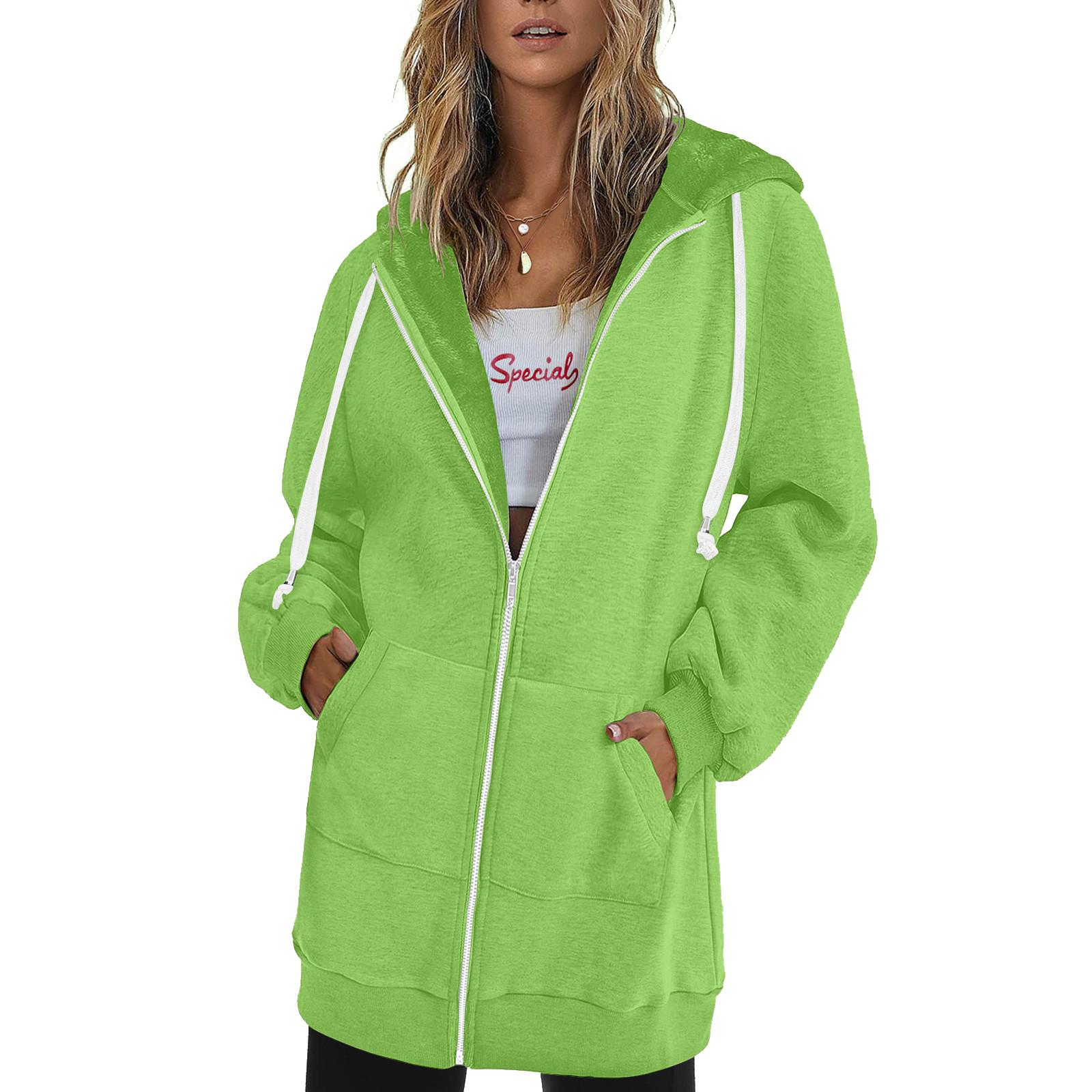 

Жіночі осінні світшоти Толстовка на блискавці Великі світшоти Одяг Повсякденні куртки з кишенями на шнурках Толстовка середньої довжини Пальто Мотоциклетні джоггери L зелений