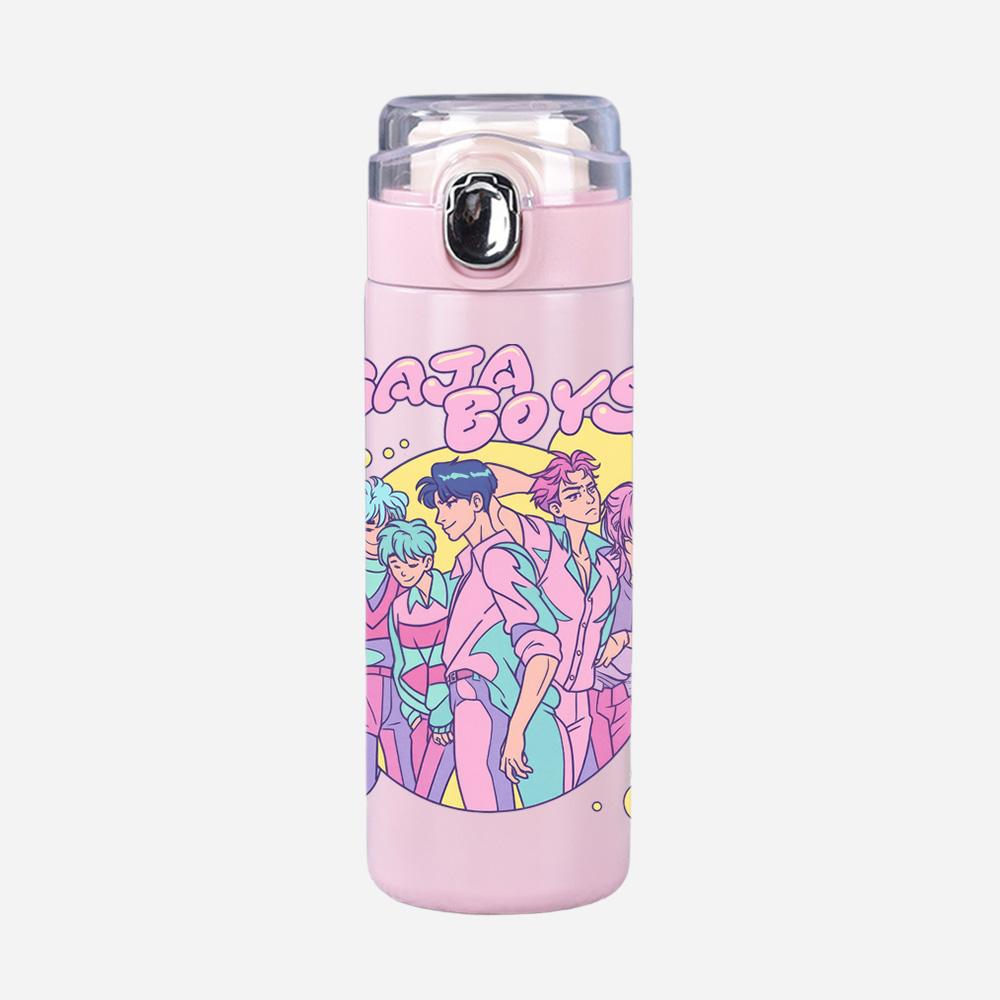 Anime K-Pop Demon Hunters Printed Thermos Cup Portable Stainless Steel 400Ml Water Bottle Leak Proof Camping Water Cup Kid Gift