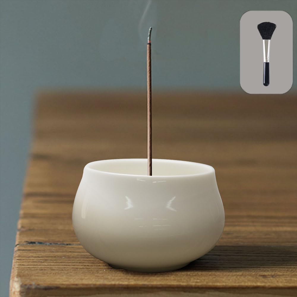 Nannlia Räuchergefäß, Stilvoller Mini-Buddhistischer Altar Keramik Räucherstäbchenhalter, Räucherhalter, Einfaches Design (Weiß)
