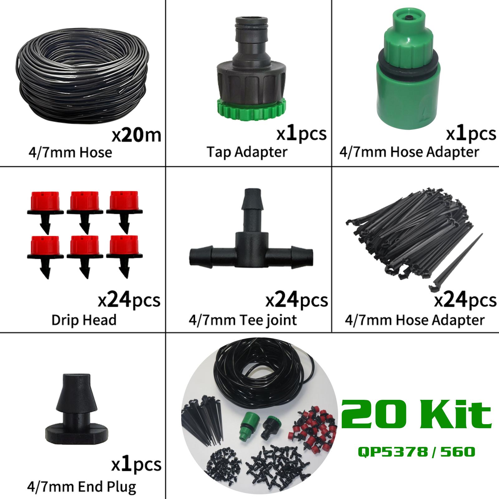 Micro Drip Irrigation System Portable 20m Automatic Watering with Adjustable Drippers Misting Watering Kits Garden Hose