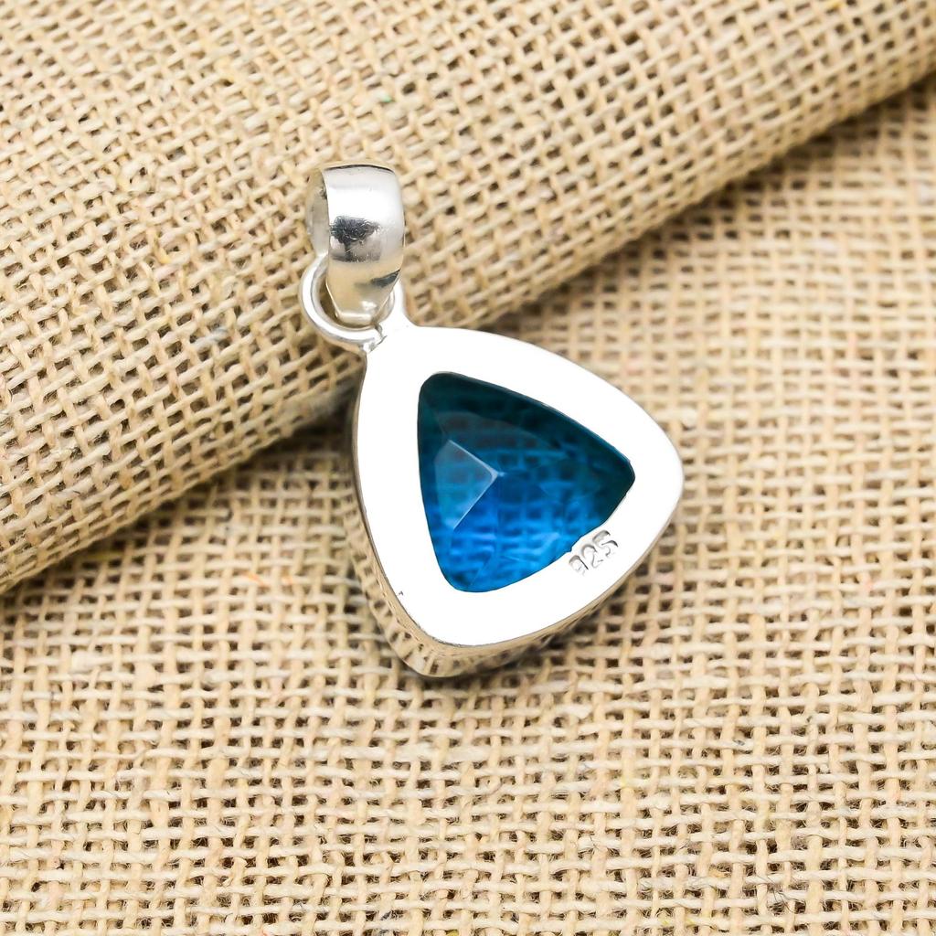 Blue Topaz Gemstone Handmade 925 Sterling Silver Jewelry Pendant For Engagement Gift