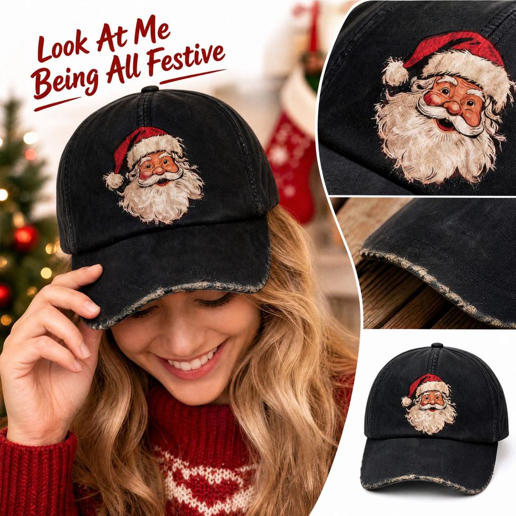 Unisex Christmas Red-Themed Digital Print Curved Baseball