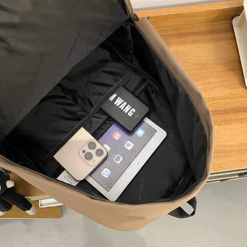 Men's Large Capacity Solid Color Backpack Women Travel Bag Junior High School Student Schoolbag