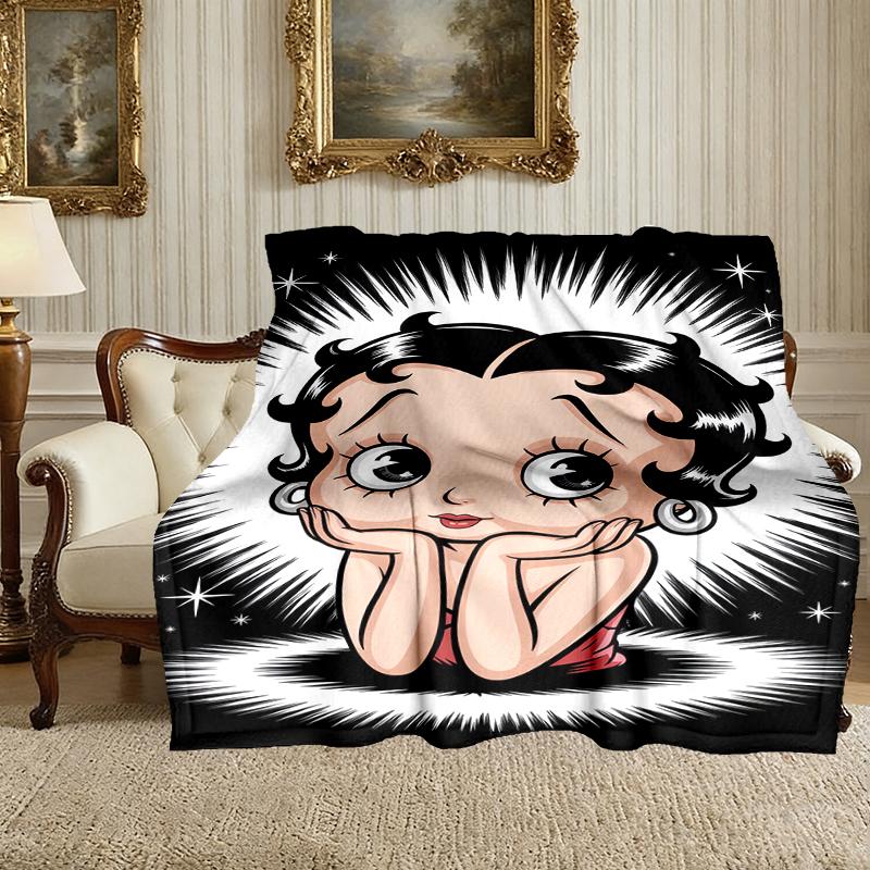 [1pc Betty Boop Blanket] All-Season Blanket - Cozy Blanket for Sofa Couch Home Decoration, Digital Printed Nap Blanket