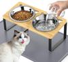 Cat Food Bowls with Wooden Stand 2 Stainless Steel Bowls for Cats Elevated Cat Bowls Pet Feeder 15° Tilted Raised