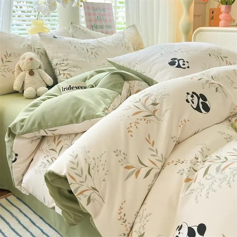 4pcs/set Plant Floral Print Set A Duvet Cover and Bed Sheet A Pair of Pillowcases Suitable for Bedroom Home Decor Bedding Sets