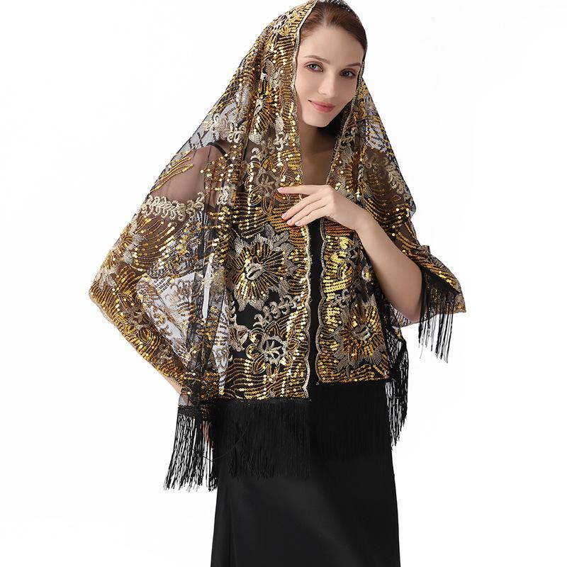 60*190cm Women's Mesh Sequin Cape Fringed Evening Shawl Wrap Glittering Scarf