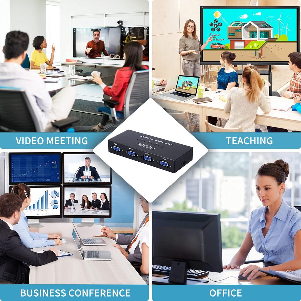 VGA KVM Switch 4 USB VGA KVM Switcher für 4 Beinhaltet 1 3 USB Tastatur Maus Scanner 4 KVM Kabel und Desktop Steueranschlüsse, Computer, Monitor,