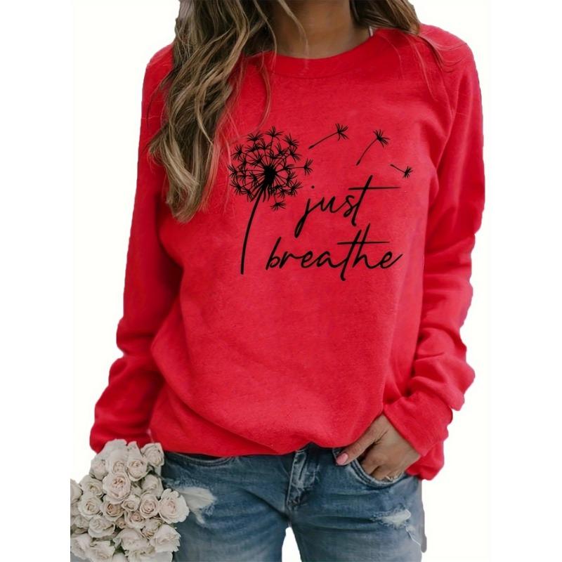 Women's loose and comfortable dandelion print long sleeved round neck