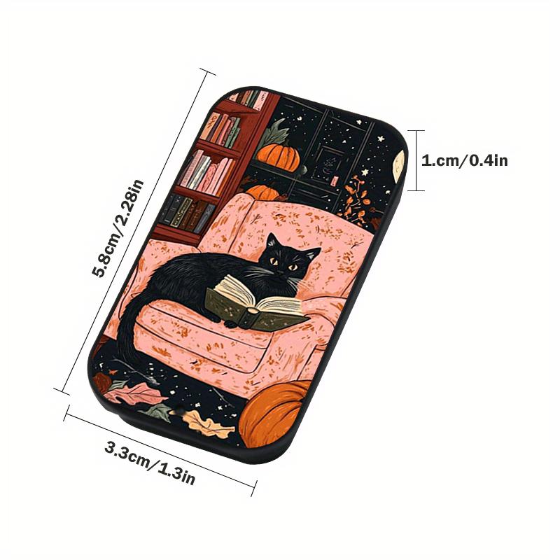 Retro-Muster Metall-Aufbewahrungs-Streichholzschachtel, Schwarz-Katze-Rosa-Stuhl-Aufdruck, Druckverschleißfestes Design mit glatt gleitendem Deckel