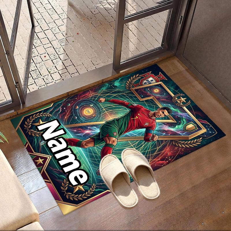 Custom Name Personalized Cristiano Ronaldo Print Carpet, Versatile Home Decor Rug, for Playroom, Apartment, Balcony, Entryway, Hallway Gift