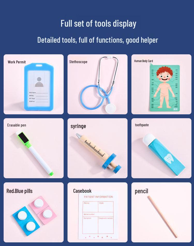 Wooden Doctor and Dentist Role Play Set for Kids: Stethoscope, Syringe, and More