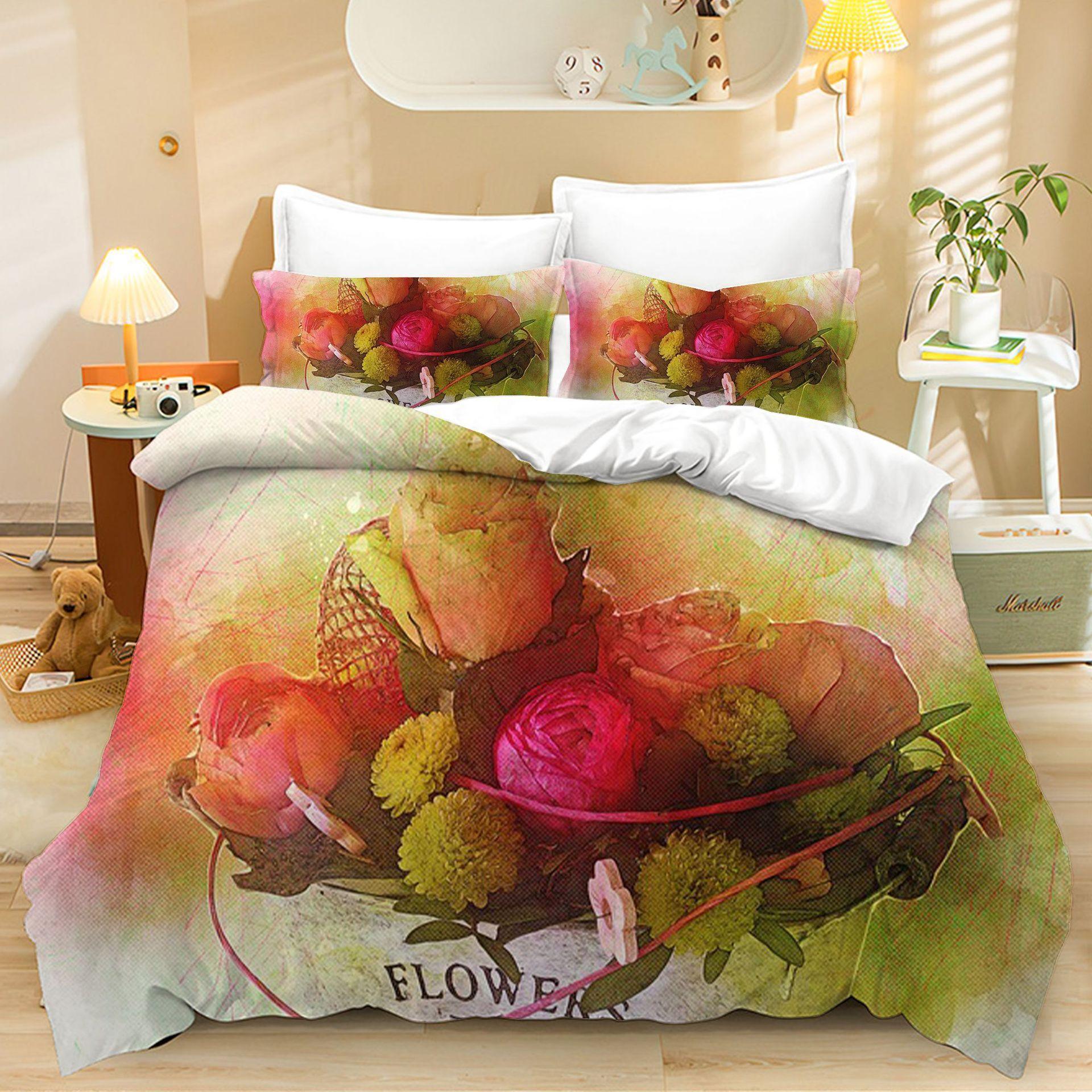 

Home Textile Three-Piece Flower Melon And Fruit Flower Cartoon Digital Printing Quilt Pillowcase Bedding 90 * 200 two-piece set
